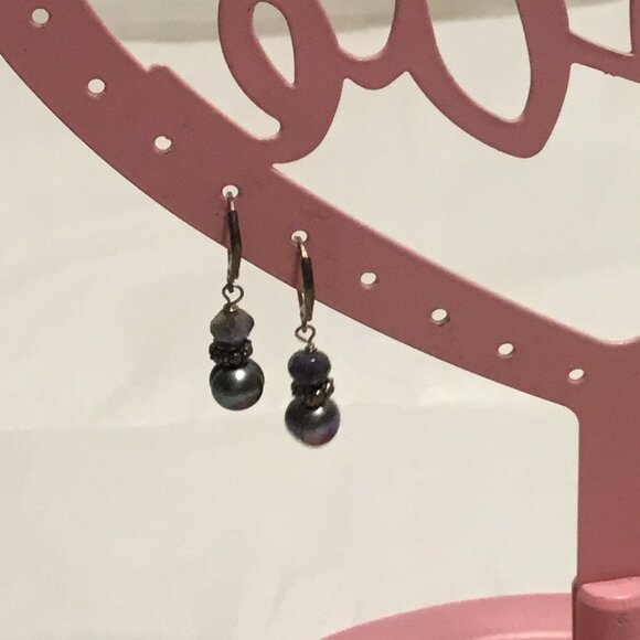 Vintage & gorgeous sterling silver Tahitian pearl clip on earrings - Picture 9 of 15